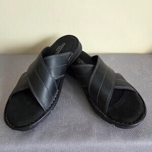 EUC Men's 7.5 Rockport Darwyn Cross Band Slide Trutec Sandals Leather Black